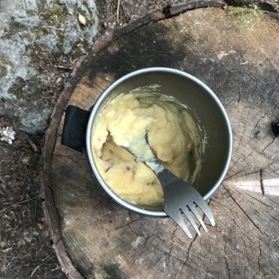 best camping food - bacon cheddar grits and eggs