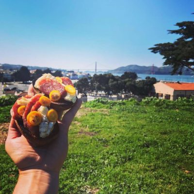 camping lunch recipes - Brie Salami Kumquat toast