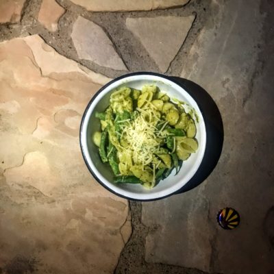 camping cooking recipes vegetarian - pesto pasta